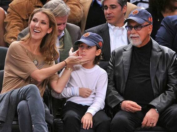 Celine Dion, Rene Charles Angelil and Rene Angelil attend the Portland Trailblazers Vs. New York Knicks game at Madison Square Garden on December 7, 2009 in New York City