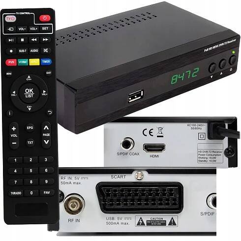 DEKODÉR DVB-T2 FULL HD POZEMNÍ TV HEVC H.265 TUNER HDMI SCART USB PILOT