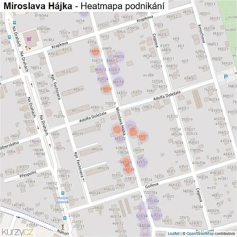 Mapa Miroslava Hájka - Firmy v ulici.