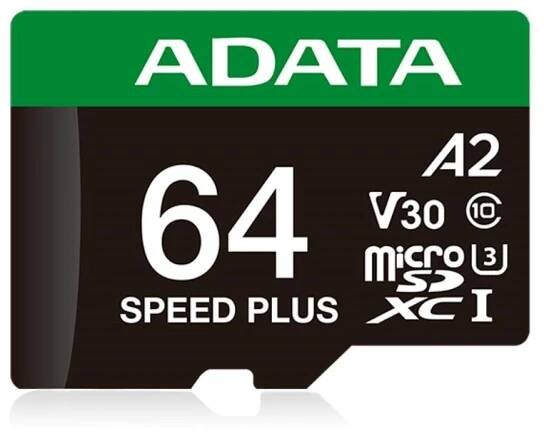 ADATA MicroSDXC karta 64GB Speed Plus, U3, C10, A2, V30 (R:160/W:140 MB/s) + SD adaptér | TonerPartner.cz