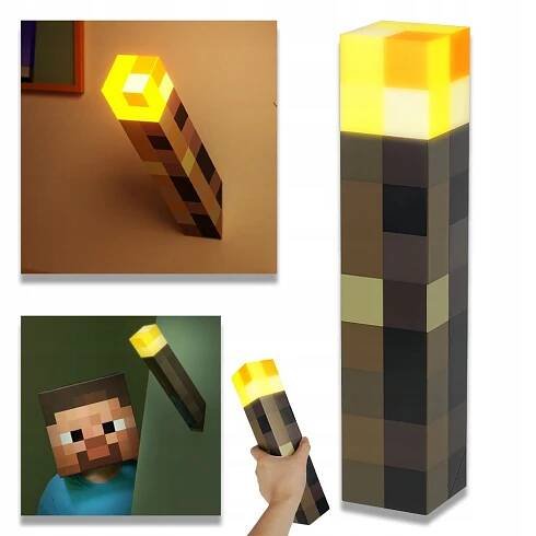 NOČNÍ LAMPA POCHODEŇ MINECRAFT NOČNÍ LAMPA TORCH VÍCEBAREVNÁ 28 CM