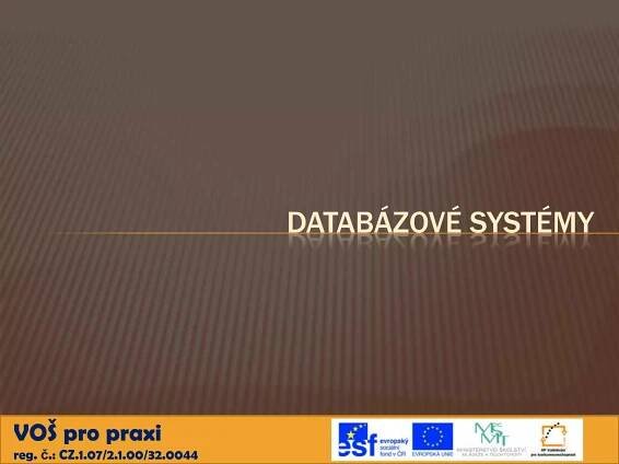 DATABÁZOVÉ SYSTÉMY




VOŠ pro praxi
reg. č.: CZ.1.07/2.1.00/32.0044
 