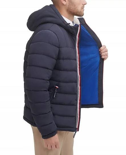 Tommy Hilfiger prošívaná zimní pánská bunda Sherpa tmavě modrá AKCE XXL Barva modrá