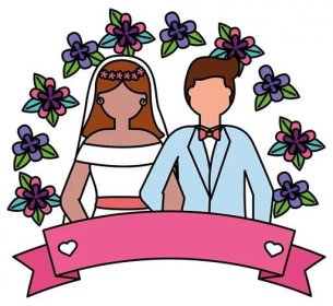 Nevěsta a ženich zbožní květiny svatba — Stockový vektor