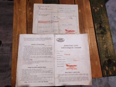 Záruční list jednostopých vozidel Jawa 350 + faktura rok 1968