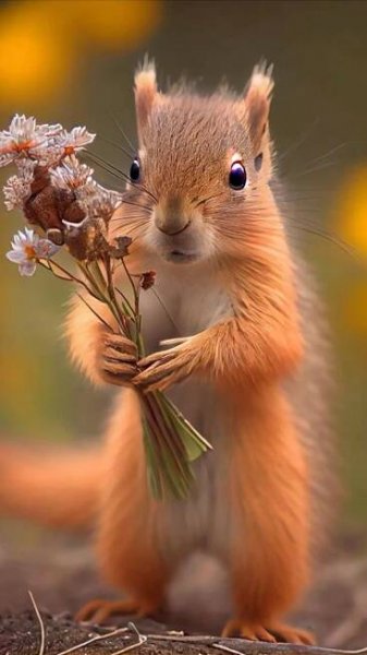 Niedliches Eichhörnchen mit Blumen