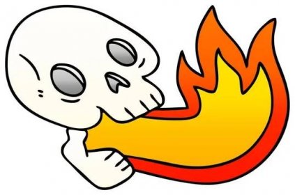 Ohnivý dech bizarní přechodů šedě kreslených lebka — Ilustrace