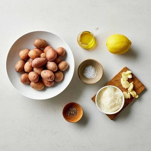 an image of the ingredients to make Lemon-Parmesan Crispy Smashed Potatoes