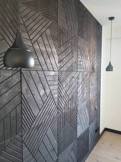 Trelis - 3D dřevěný nástěnný panel černý - levý
