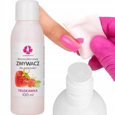 Odlakovač Na Nehty bez acetonu ALLEPAZNOKCIE Bezacetonový Jahoda 100 ml