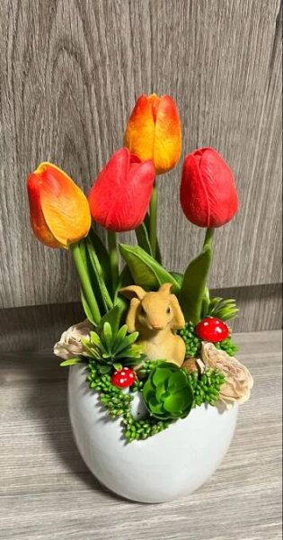 Easter Flower Arrangement with Stuffed Animal