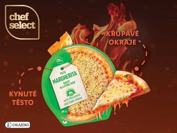 Pizza Chef Select Margherita: křupavé okraje, kynuté těsto, pečená na kameni.