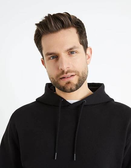 Celio Černá pánská mikina s kapucí Celio Fesix