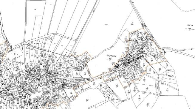 Katastrální mapa pozemků a čísla parcel Popelín