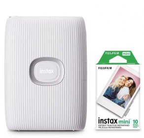 Fujifilm INSTAX Mini Link 2 Smartphone Printer Bundle with Film (10-pack), Clay White