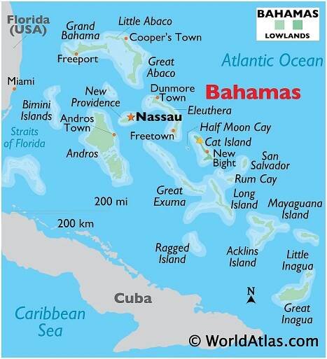 Physical Map of The Bahamas