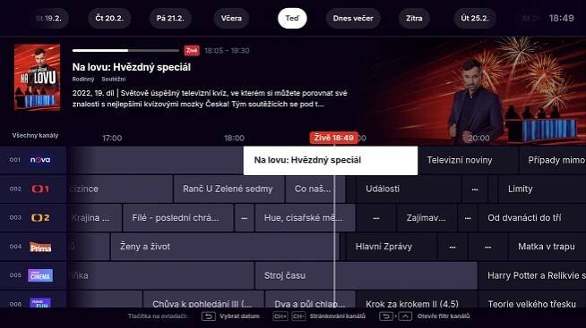 Nová služba Oneplay: elektronický programový průvodce (EPG). Foto: O2, TV Nova