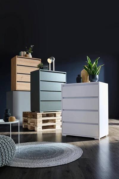 KOMODA, bílá, 80/103/48 cm - bílá/barvy stříbra, Design, kompozitní dřevo/plast (80/103/48cm) - Carryhome