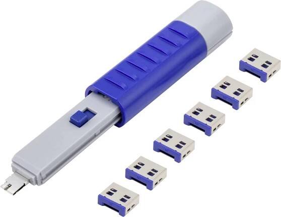 Renkforce zámek portu USB RF-4714586 sada 6 ks stříbrná, modrá vč. 1 klíče RF-4714586