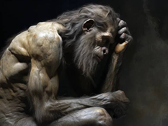 Bezplatný obrázok: Digitálne umelecké dielo neandertálskeho portrétneho myslenia vo výtvarnom štýle