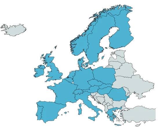 Europe map with Google CSS countries
