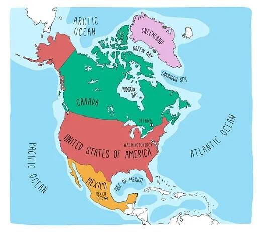 Doodle Mapa Severní Ameriky — Ilustrace