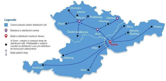 Mapa distribuční logistiky Rakousko