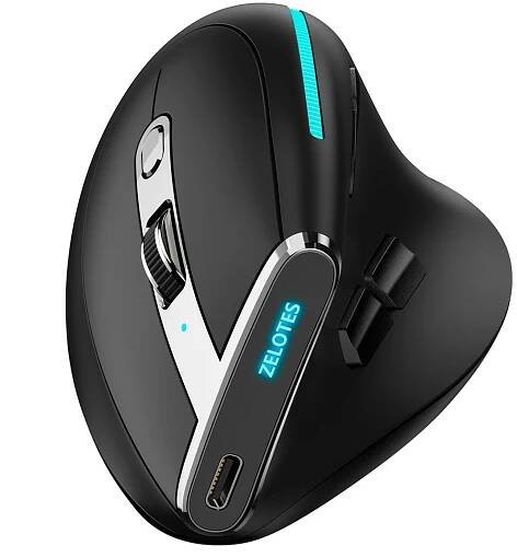 ZELOTES Bezdrátová vertikální herní myš Bluetooth
