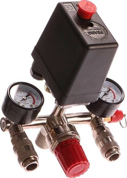 Tlakový spínač - presostat 230 V s manometry, maximální tlak 12 bar
