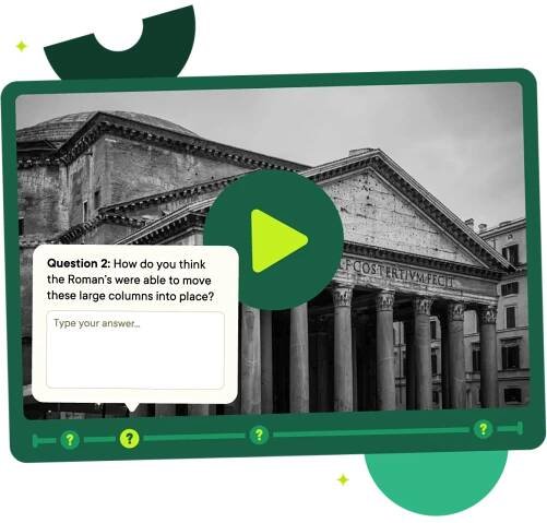 characterization of a video quiz player overlay with an example pop-up question
