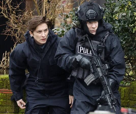 Vicky McClure filming a scene for the TV series *Trigger Point*.
