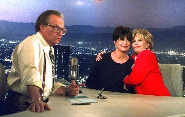 Tina Sinatra, center, and Nancy Sinatra joke around on CNN's Los Angeles set of 