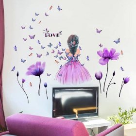 Samolepka na stěnu Tulipán Malá holčička Motýl Nálepky na stěnu Dětský pokoj Ložnice Pokojová dekorace