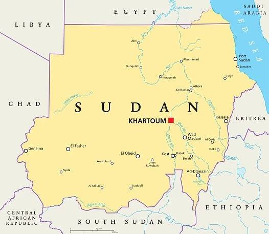 Map of Sudan Highlighting Khartoum