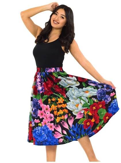 Kolová maxi sukně s kapsami Botanica - černá s barvami - Himalife.cz