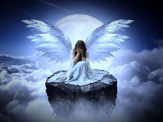 A powerful representation of a guardian angel watching over.