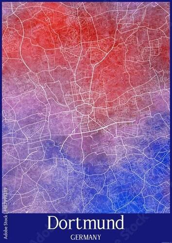 Obraz na plátně Watercolor map of Dortmund Germany.