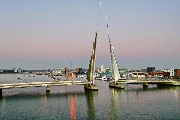 Aerial view of the Poole Twin Sails Bridge.