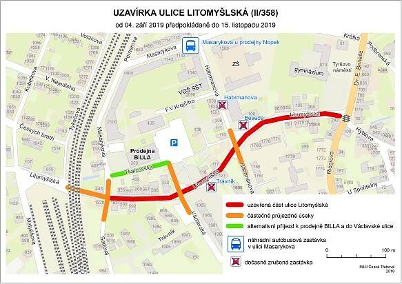Uzavírka ulice Litomyšlská: Česká Třebová