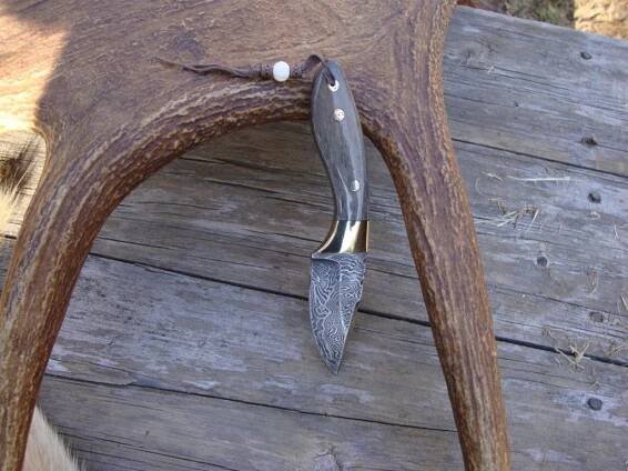 MAMMOTH BONE HANDLE DAMASCUS DROP POINT KNIFE - MAB Custom Knives