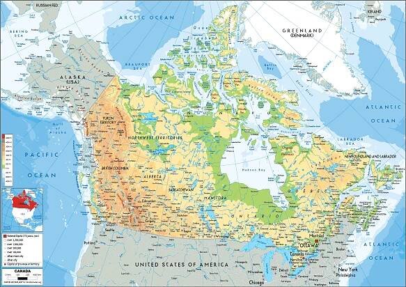 Canada Map (Physical) - Worldometer