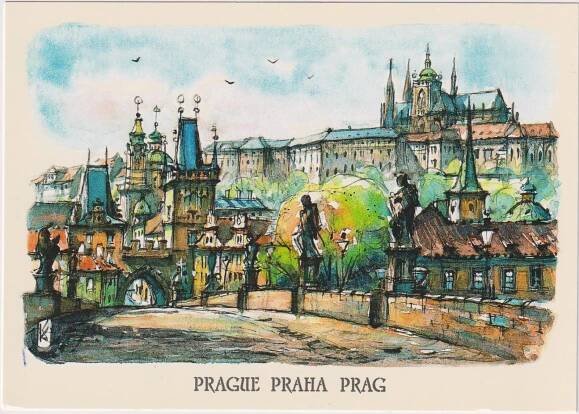 KAREL STOLAŘ PRAHA MALÁ STRANA A KARLŮV MOST KRESBA  ČISTÁ   - Sběratelství