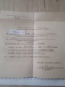 Povolávací rozkaz voj.velitelstvi Benešov 1953