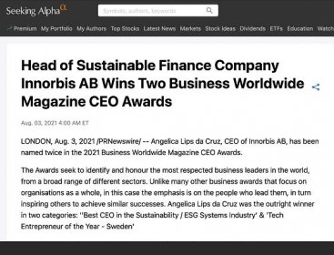''Best CEO in the Sustainability / ESG Systems Industry' & 'Tech Entrepreneur of the Year - Sweden'