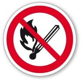 Zákaz manipulace s plamenem - samolepící piktogram - Ø 70 mm
