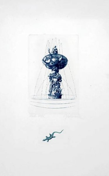 Herčík Josef – Zpívající fontána a remark, oceloryt, 1965