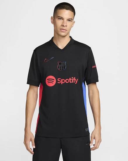 Pánská replika venkovního fotbalového dresu Nike Dri-FIT FC Barcelona 2024/25 Stadium - Černá/University Red/Hyper Royal/Černá