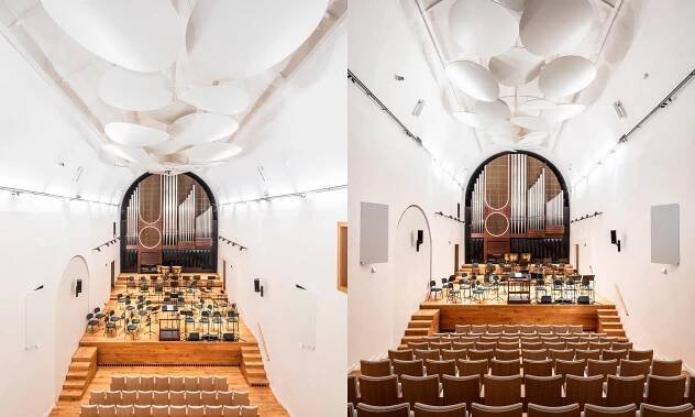 Jihočeská filharmonie má v budově bývalého kostela svěže modernizovaný koncertní sál – DesignMag.cz
