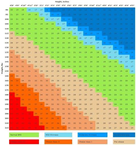 BMI chart for men and women (imperial) - CalculatorsWorld.com