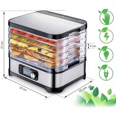 SUŠIČKA HUB BERDSEN 5 ÚROVNÍ TERMOOBALOVÁ 400W STŘÍBRNÁ Výška výrobku 26.18 cm